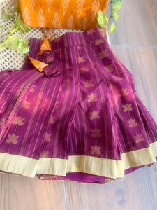 Mulberry and Mustard Handwoven Ikat Lehenga Set (0-11 years)