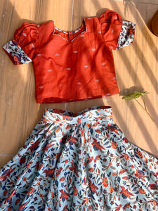 Floral fusion-Ruffle lehenga and Handwoven top (0-11 Years)