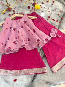 Little queen - petal pink and Rani pink ethnic plazo set (0-9 Years)