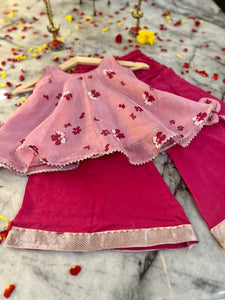 Little queen - petal pink and Rani pink ethnic plazo set (0-9 Years)