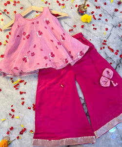 Little queen - petal pink and Rani pink ethnic plazo set (0-9 Years)