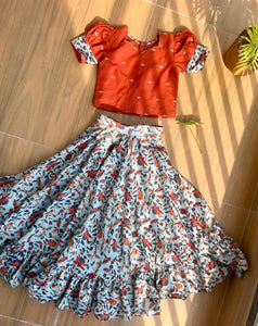 Floral fusion-Ruffle lehenga and Handwoven top (0-11 Years)