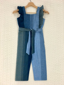 Girls Blue Cotton Stripes Jumpsuit (0-7Years)