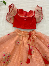 Load image into Gallery viewer, Girls Red &amp; Peach Peter Pan Blouse-Lehenga Set (0-11 Years)
