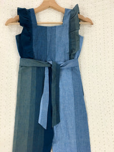 Girls Blue Cotton Stripes Jumpsuit (0-7Years)