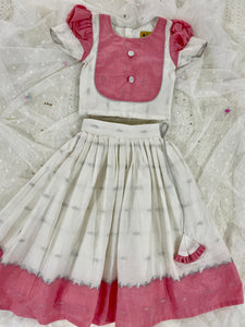 Cinderella In White Handwoven Lehenga Set (0-8 Years)