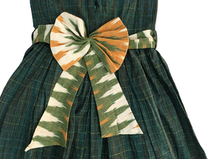 Handloom Ikat Mid-Calf Basil Green Dress