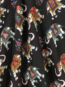 Hibisco Girls Black Kalamkari Elephant Prints Long Gown With Pink Net Cape