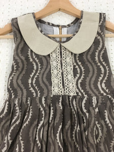 Dusty Grey Handloom Streetwear Peter Pan Collar Frock.