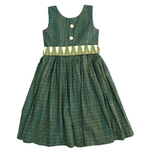Load image into Gallery viewer, Handloom Ikat Mid-Calf Basil Green Dress
