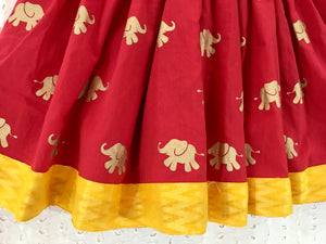 Girls Red Elephant Hand-block Prints Designer Frock (0-5 Years)