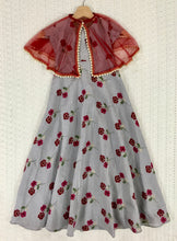 Load image into Gallery viewer, Grey &amp; Red  Crepe Silk Floral Print Long Dress with Cape
