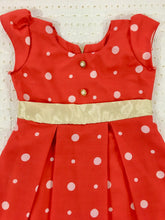 Load image into Gallery viewer, Hibisco Girls Red Cotton Crepe Polka Dots Box-pleated Party Frock
