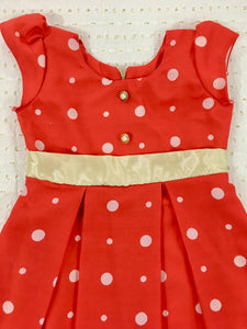 Hibisco Girls Red Cotton Crepe Polka Dots Box-pleated Party Frock