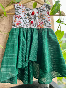 Go green Hand-block printed high low dress (0-11 Years)